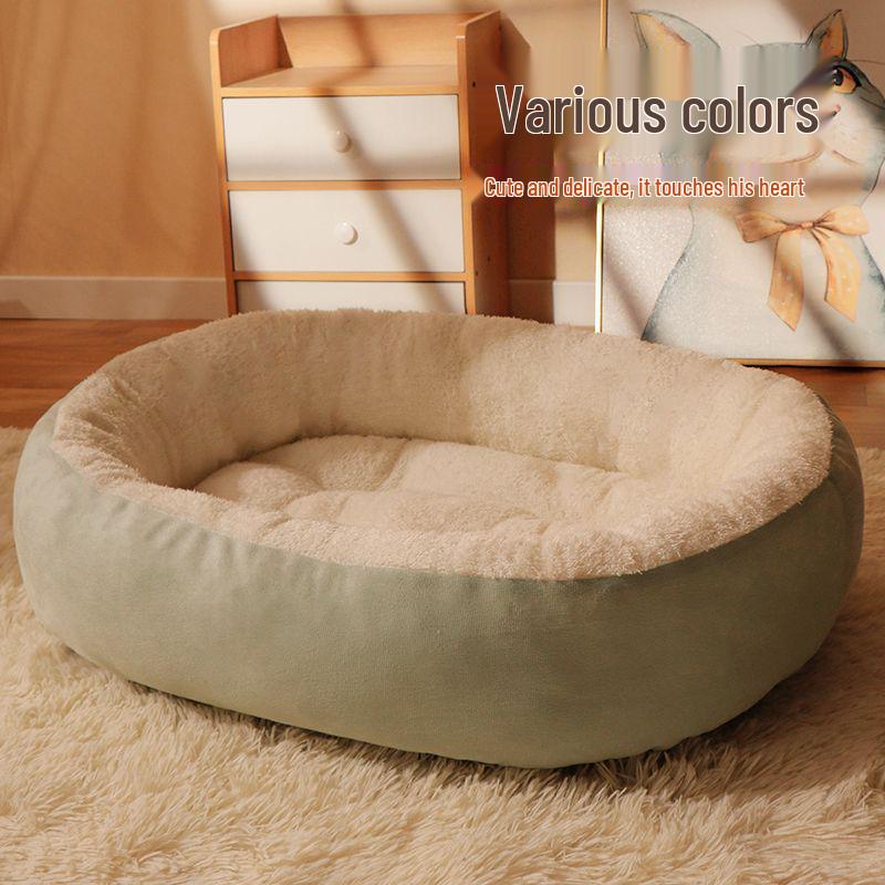 Cozy Oval Pet Bed for Medium-Large Dogs & Cats, Warm Winter Mat, All-Season Comfort.