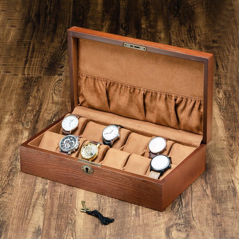 European-Style Wooden Watch Storage Box with Lock - Mechanical Watch, Bracelet & Jewelry Organizer Display