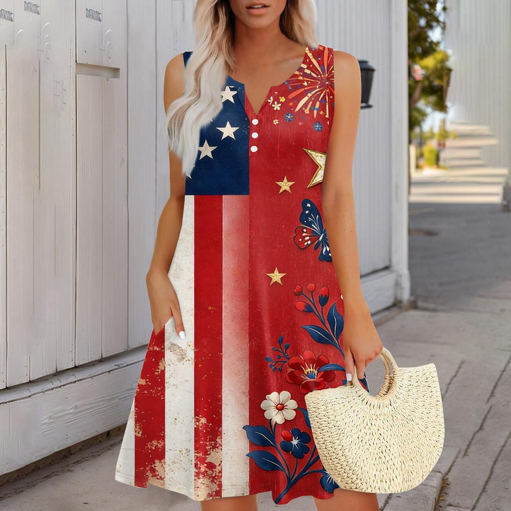 Women's Fashionable Casual Independence Day Print Dress