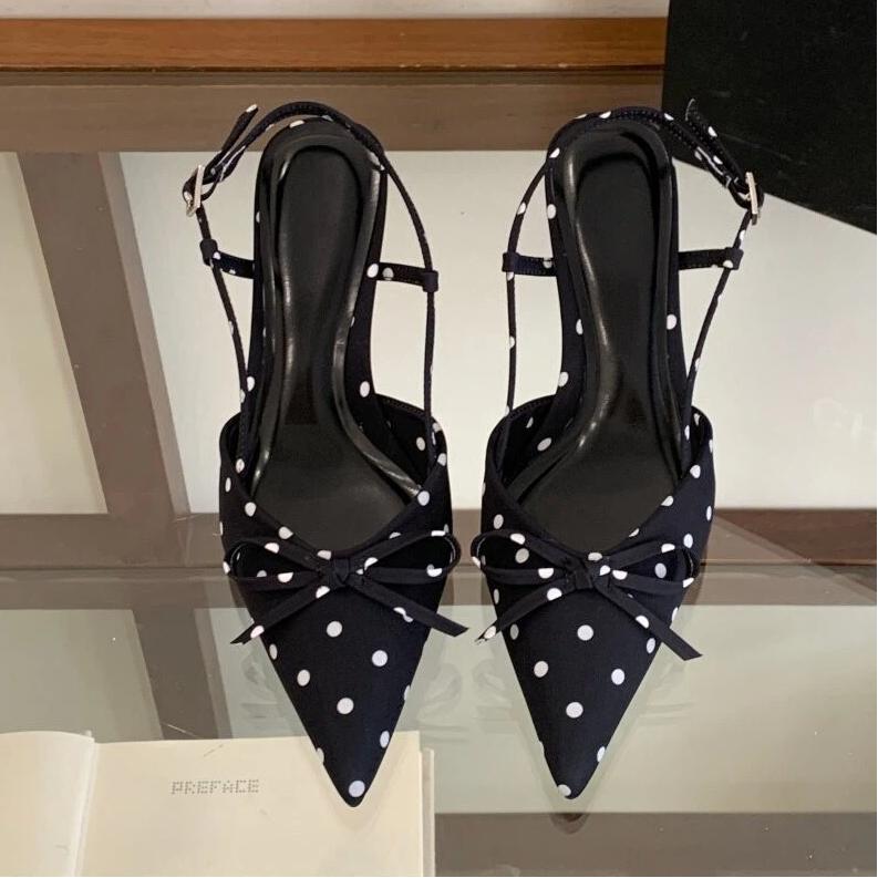 Polka Toe High-heeled Sandals, Spring And Summer Silk Pointed Shoes 35 чёрный