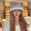 New autumn and winter high-end tie-dye rabbit hair contrasting color hair bucket hat women's outdoor travel fashion basin hat