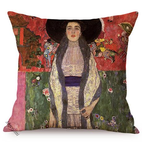 Gustav Klimt Elegant Woman Portrait Oil Painting Art Home Decoration Sofa Throw Pillow Case Sexy Lady Luxury Linen Cushion Cover