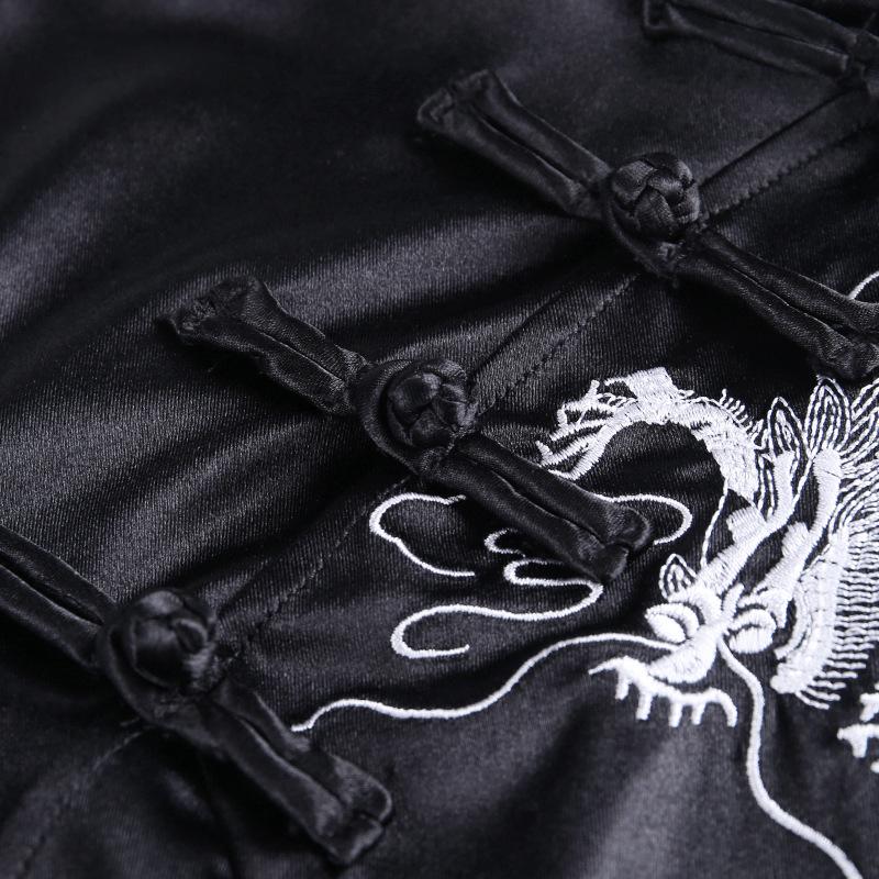 2025 New Collection Vintage Dark Gothic Chinese Knot Buttons Short Sleeve Dress Chinese Style High Waist Split Dragon Print Slim Cheongsam