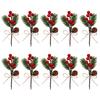10 Pcs Artificial Pine Needles Branches with Red Berry Mini Pinecone Picks for Gift Wrapping Crafts Holiday Wreath Christmas Tree Decor