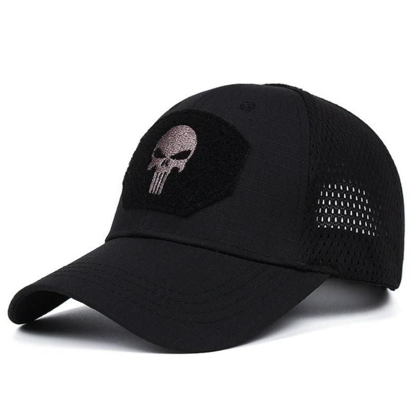 New Summer Camouflage Skull Baseball Mesh Cap Adjustable Airsoft Outdoor Tactical Hiking Casquette Hats For Men Women