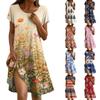 Kurzärmeliges Boho-Kleid für Damen, lässig, lockere Passform, Sommerkleid mit Blumendruck und Taschen