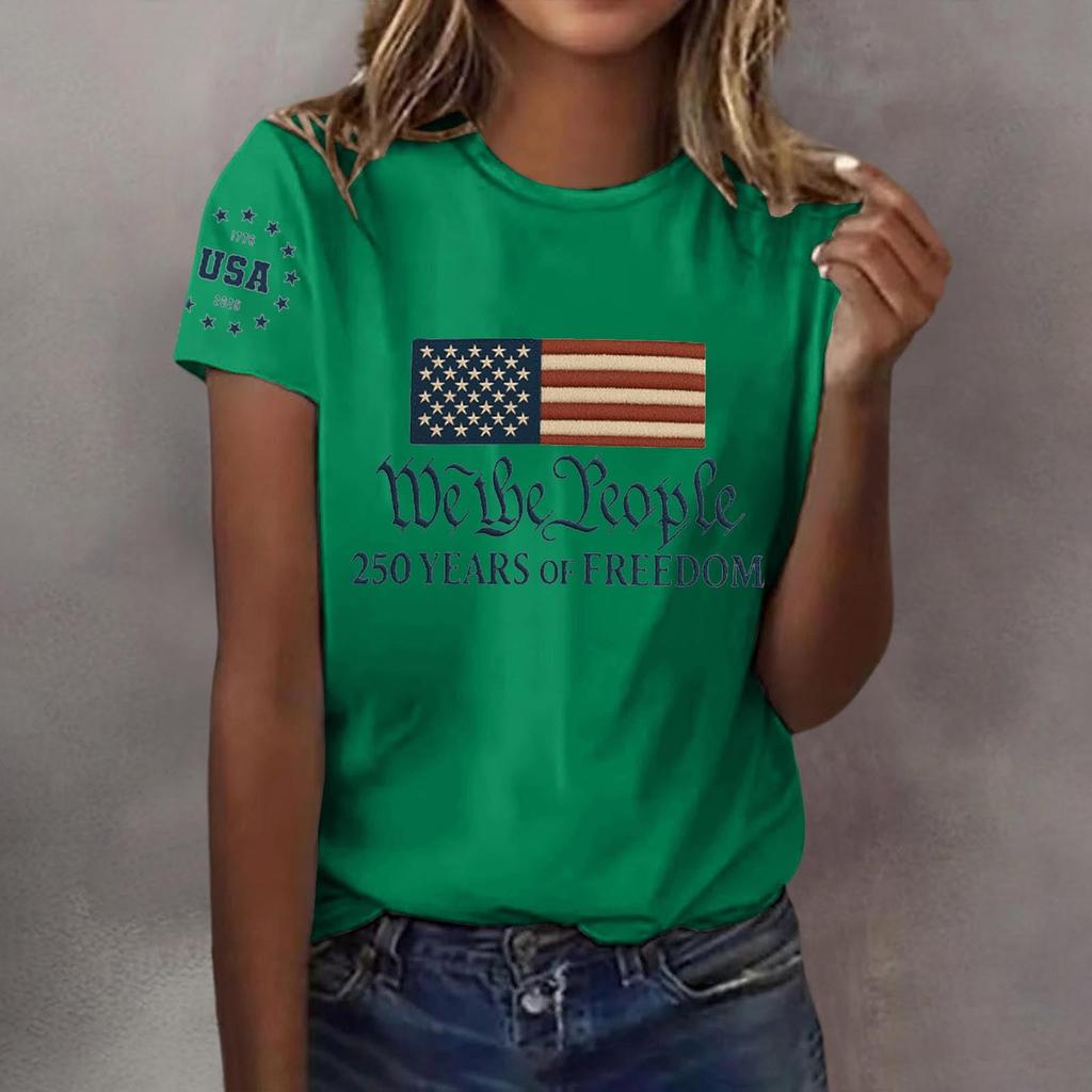 Pulôver casual feminino com decote redondo e manga curta, camiseta estampada