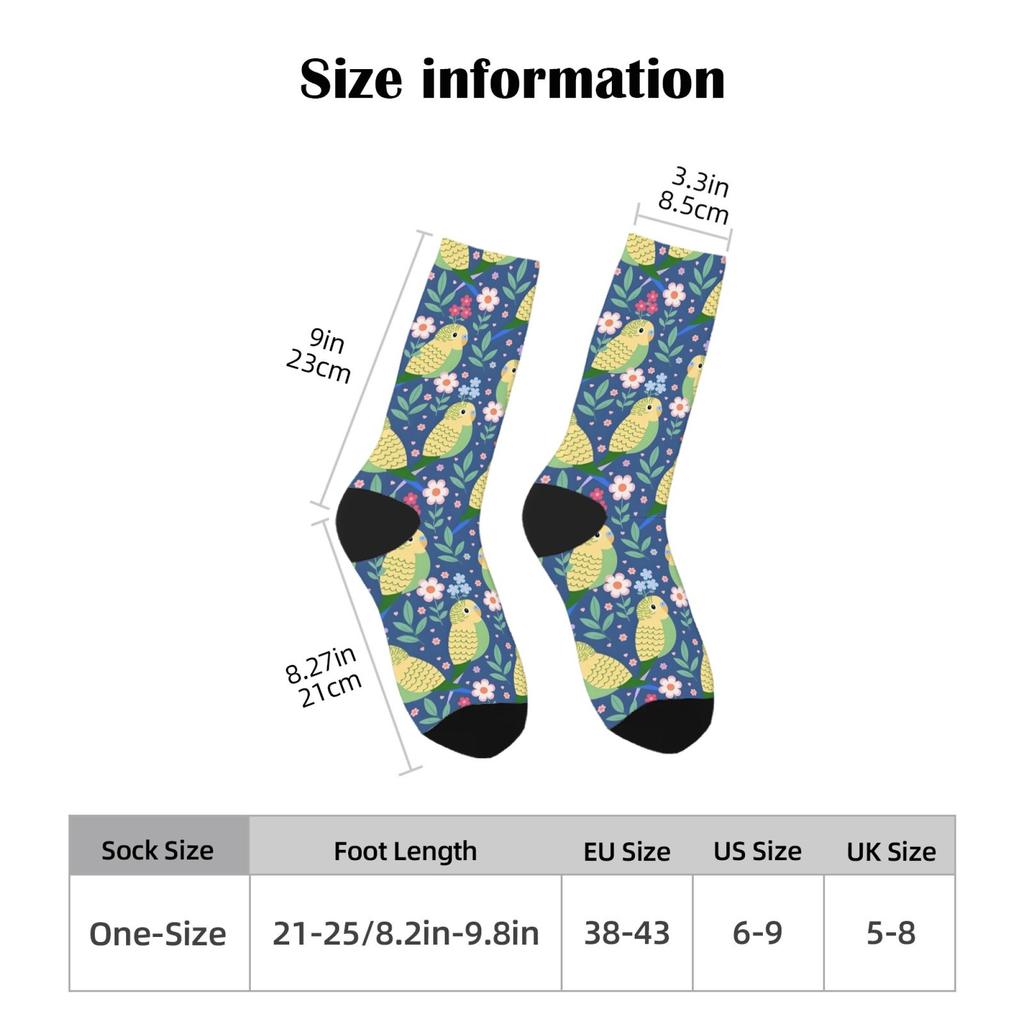 Cartoon Parrot Floral Cute Socks Happy Fun Crew Socks Harajuku Style Unisex Comfortable Casual Hip Hop Trend Socks Novelty Gift