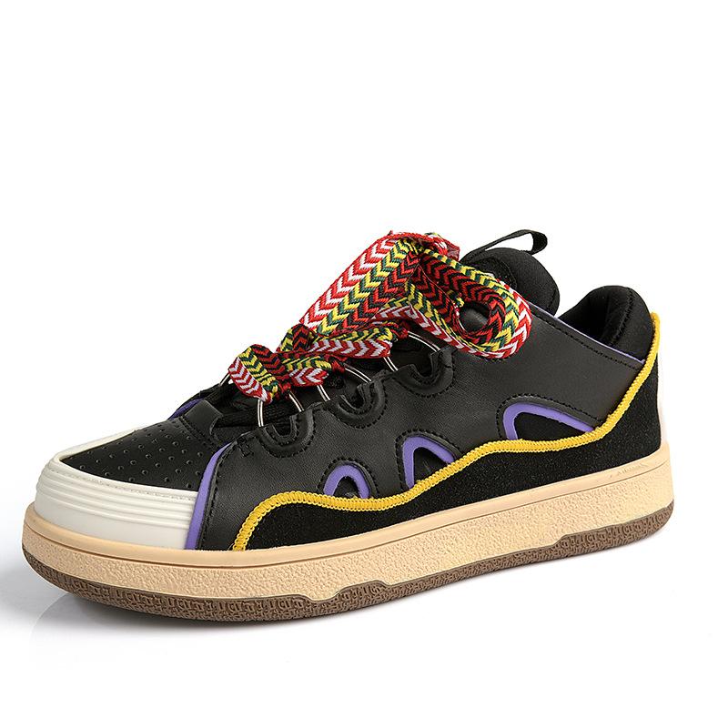 2024 New Summer and Autumn German Training Shoes Young Couple Harajuku Lace-up Round Head Bread Shoes Platform Casual Men's Shoes