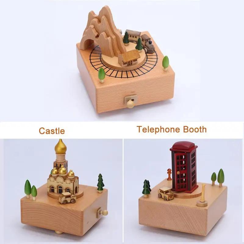 Carousel Music Box Wooden Christmas Ornament Rotary Train Musical Box Home Decoration Accessories For Birthday Gifts Valentine'