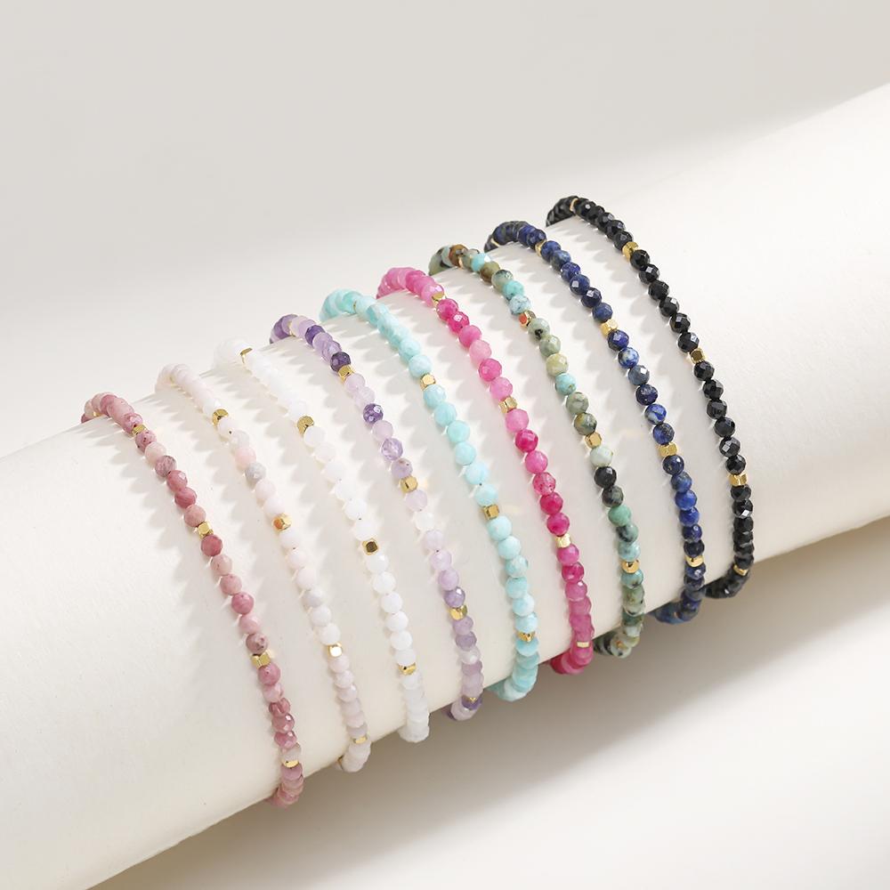 Muliti-color 3mm Faceted Nature Stone Beaded Bracelet For Women Shiny Stainless Steel Square Spacers Exquisite Party Gift
