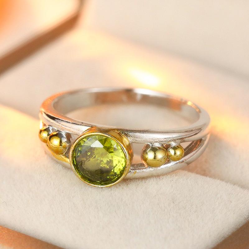 Dazzling Inlaid Green CZ Women's Ring Retro Two Color Geometry Daily Wear Party Jewelry Anniversary Gift