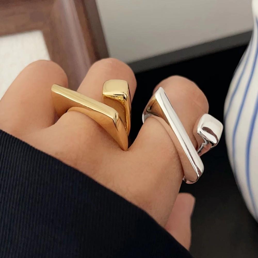 Adjustable Finger Ring Geometric Silver Plated Open Ring Irregular Ring  For Party Birthday Gift
