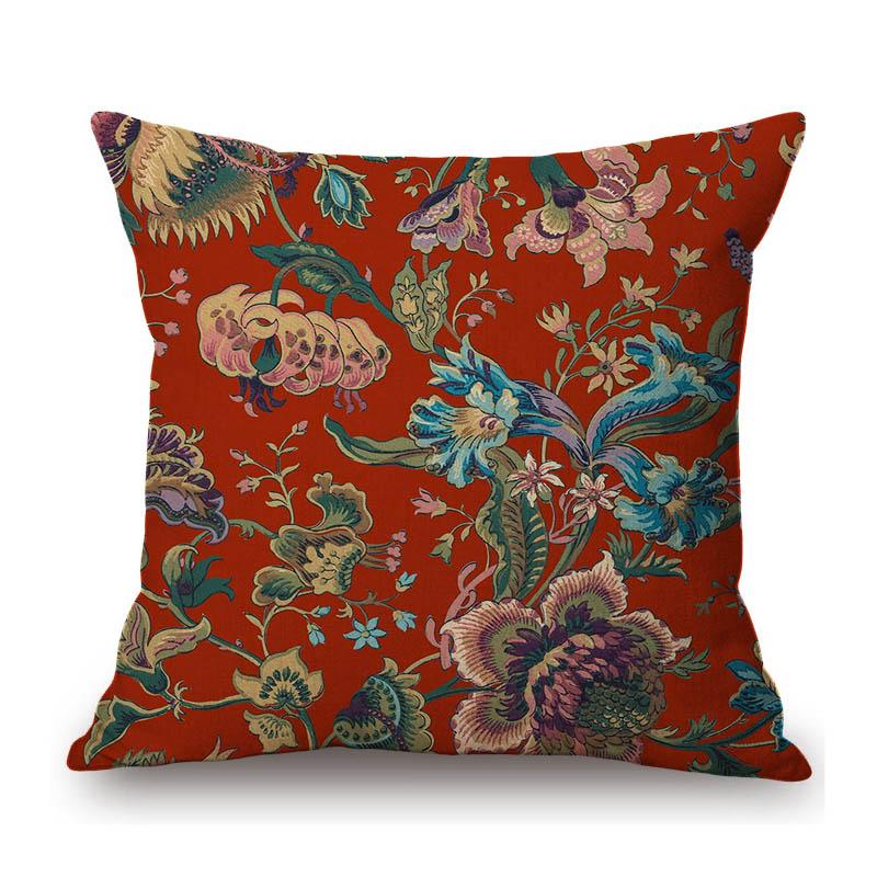 Pink Red Orange Beautiful Flower Pattern Wallpaper Art Design Sofa Decoration Pillow Case Cotton Linen Chair Cushion Cover