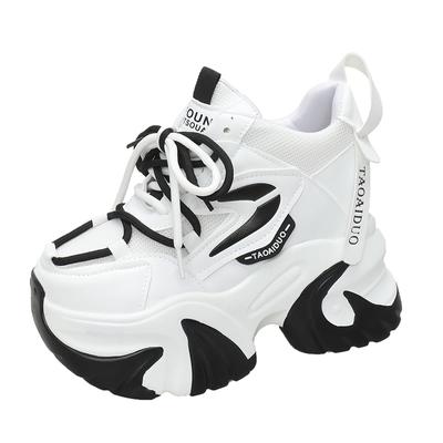 Fashion Spring Autumn Women Chunky Sneakers 10CM Hidden Heels Leather Casual Shoes Woman Crystal High Platform Ladies Sports Dad Shoes
