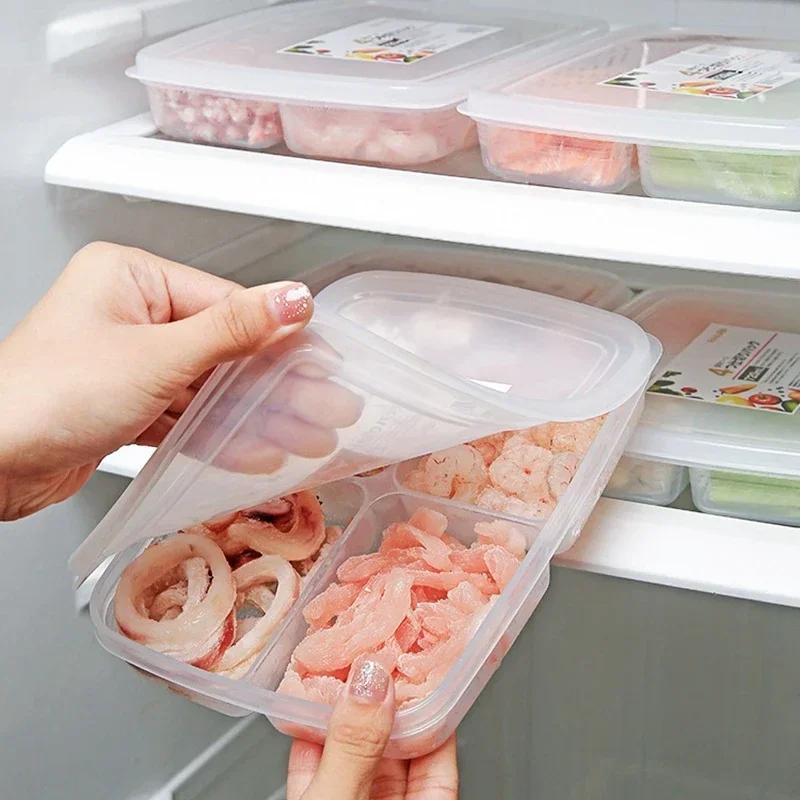 4 Grids Portable Food Fruit Storage Box Portable Compartment Refrigerator Freezer Organizers Sub-Packed Meat Onion Ginger Tools