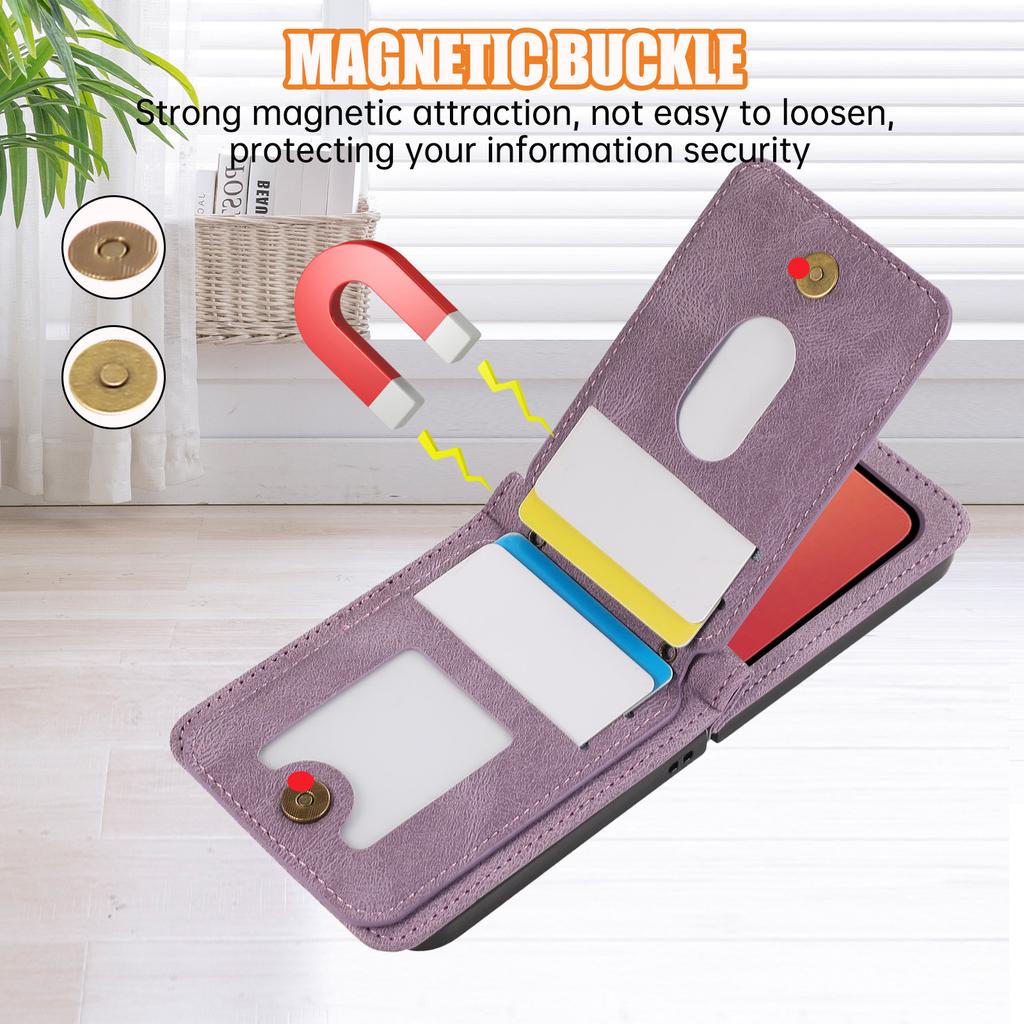 Leather Wallet Card Holder Case for Samsung Galaxy Z Flip 7 FE 6 5 4 3 ZFlip Flip6 Flip5 Flip4 Flip3 Crossbody Lanyard Bag Cover