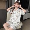 High-End Cartoon Animal Print Loungewear Fashion Lapel Design Ice Silk Two-Piece Set