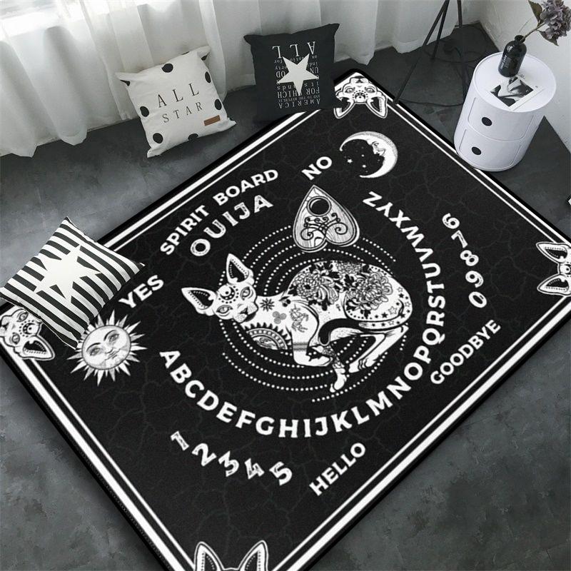 Triple Moon and Pentagram Altar or Tarot Witchy Floor Mat Black Witch Rug Gothic Decor Phases Divination Runic Carpet