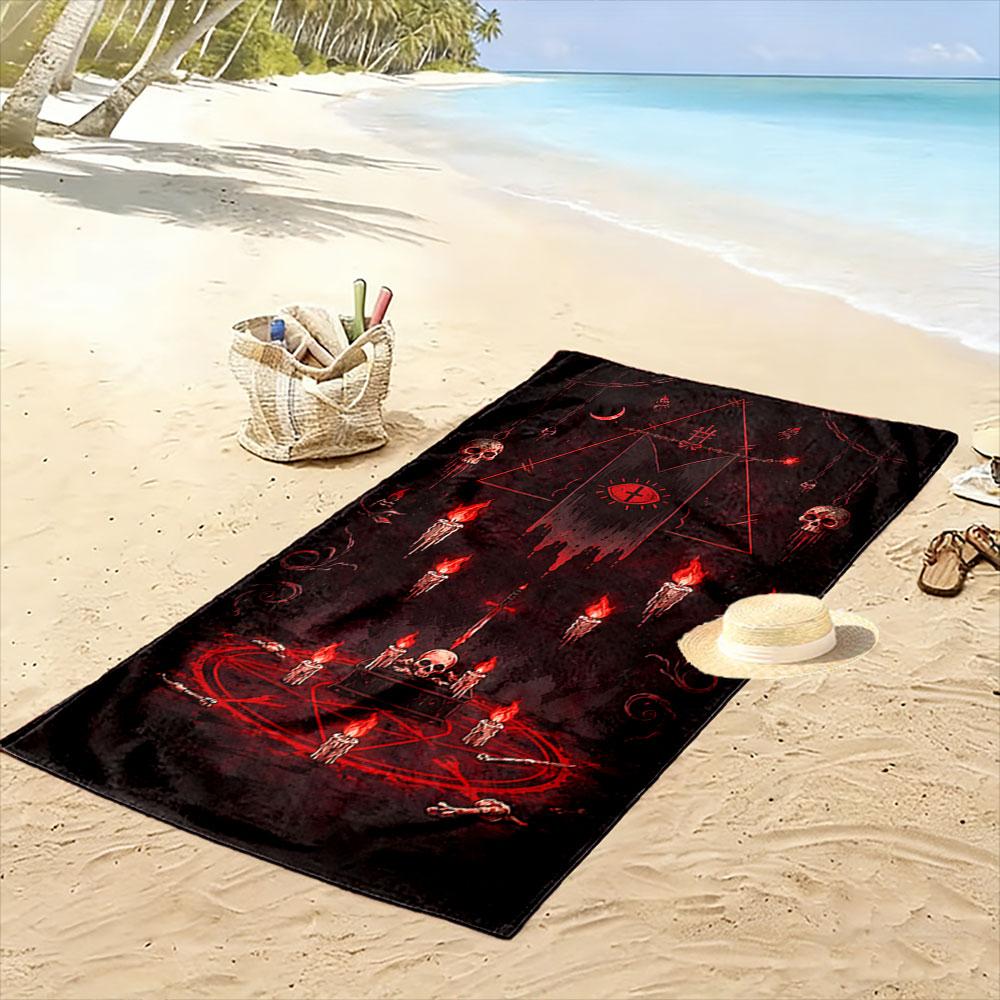 Fiery Mystic Ritual Design Print Beach Towel, Quick Drying, Suitable for Travel, Outdoor Sports, Jogging, the Beach and Swimming, Gift