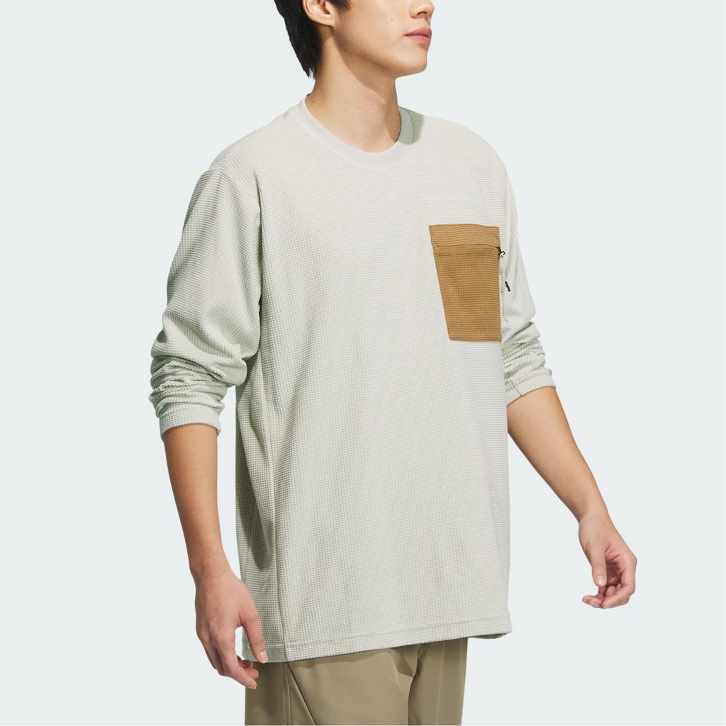 Adidas FW24 M Trans Tee Waffle Sports Casual Long Sleeve T-Shirt Men Tops Light-Sesame Earth-Grey JX1787