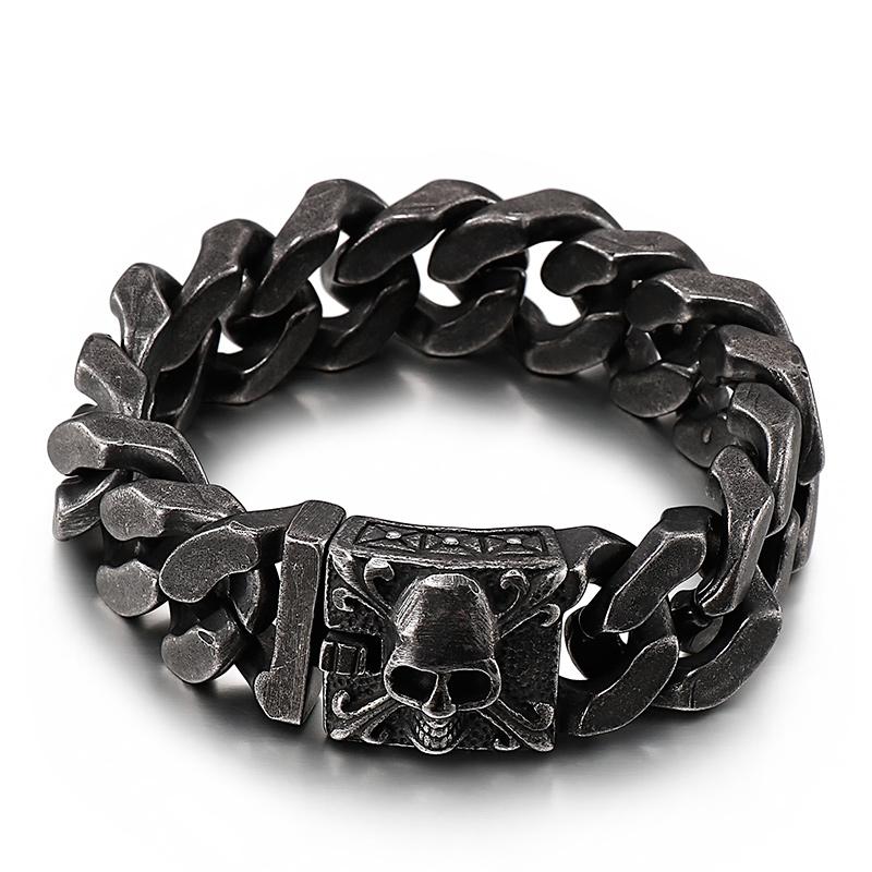 

20mm Big and Heavy Chunky Cuban Chain Bracelet Men with Devil Ghost Skull Charm Vintage Magical Jewelry Best Gift for Friends 22cm
