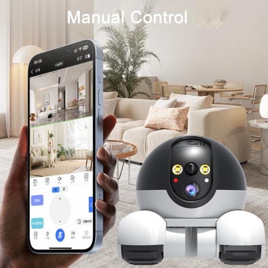 Wireless Pet Camera with Night Vision Intelligent AI Detection 360-Degree Coverage Wi-Fi Dual-Lens Smart Robot Camera with Wheels