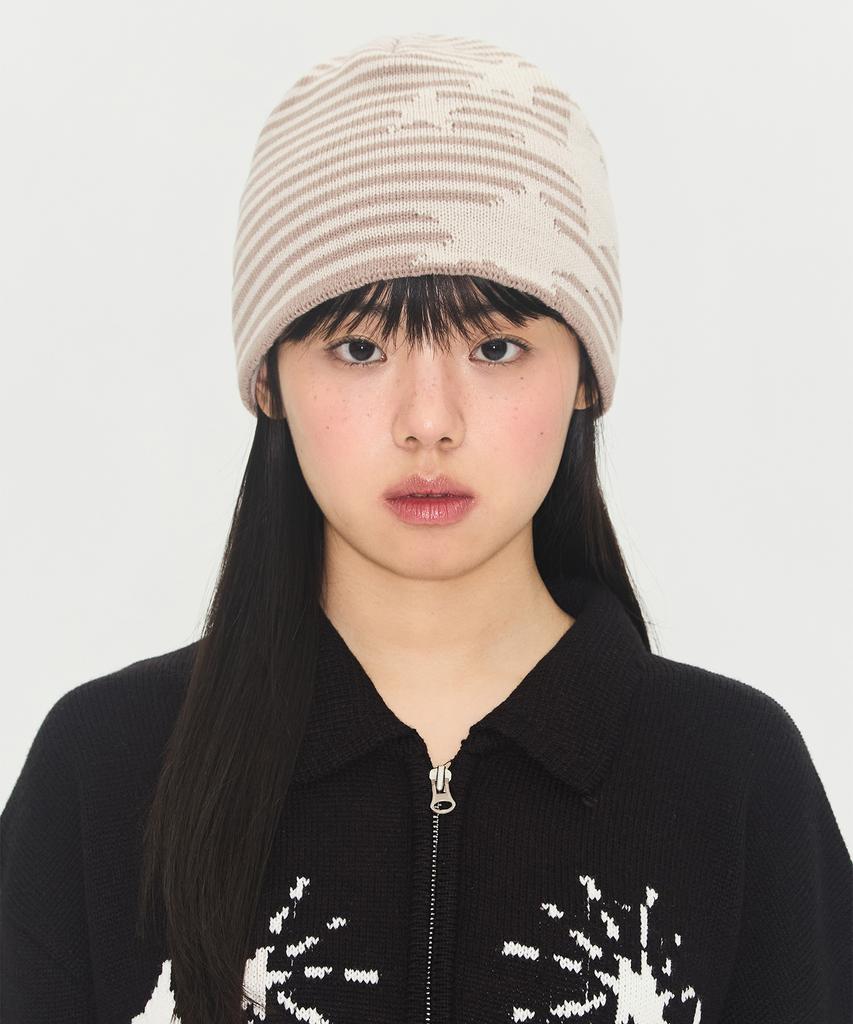 VIDEO JOCKEY Striped Star Beanie [Brown]