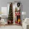 2Pcs Festive Christmas Tree And Fireplace Design Window Curtains Polyester Digital Printed Drapes For Living Room And Bedroom