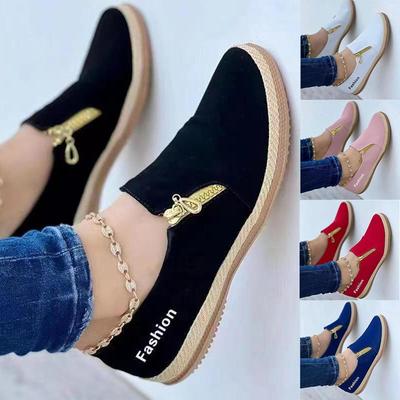 Women Sneakers Flat Shoes Comfortable Soft Sole Zipper Slip-on Loafers Mother Shoes Plus Size 35-43 (One Size Up Is Recommended)