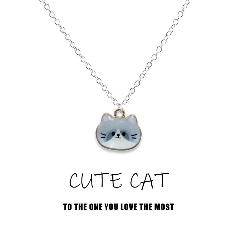 New Trendy Cute Enamel Cat Pendant Necklace For Women Exquisite Cartoon Kitten Metal Chain Choker Party Friendship Jewelry Gifts