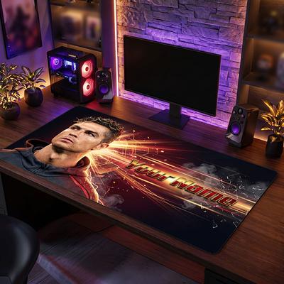 Cristiano Ronaldo Individuelles Großes Mauspads, Personalisierter Name Textdruck, Fußball Logo Rutschfeste Schreibtischmatte Gaming Geschenk