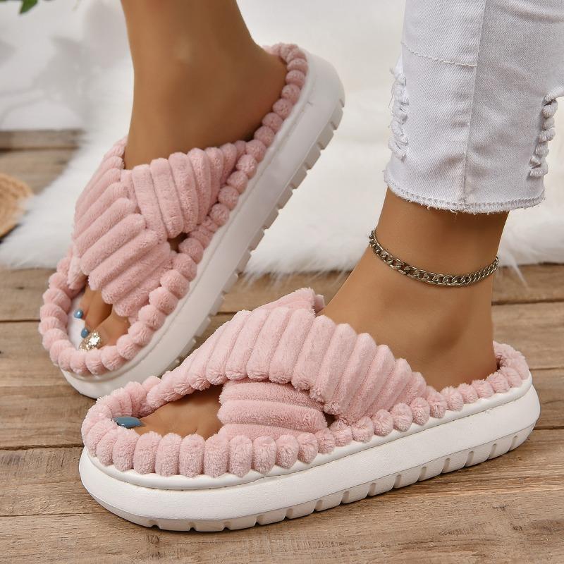 Winter new women's thick-soled cotton slippers simple casual and comfortable home support solid color