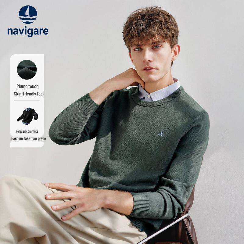 

Navigare Men s Faux Two-Piece Knit Shirt Collar Sweater 3XL