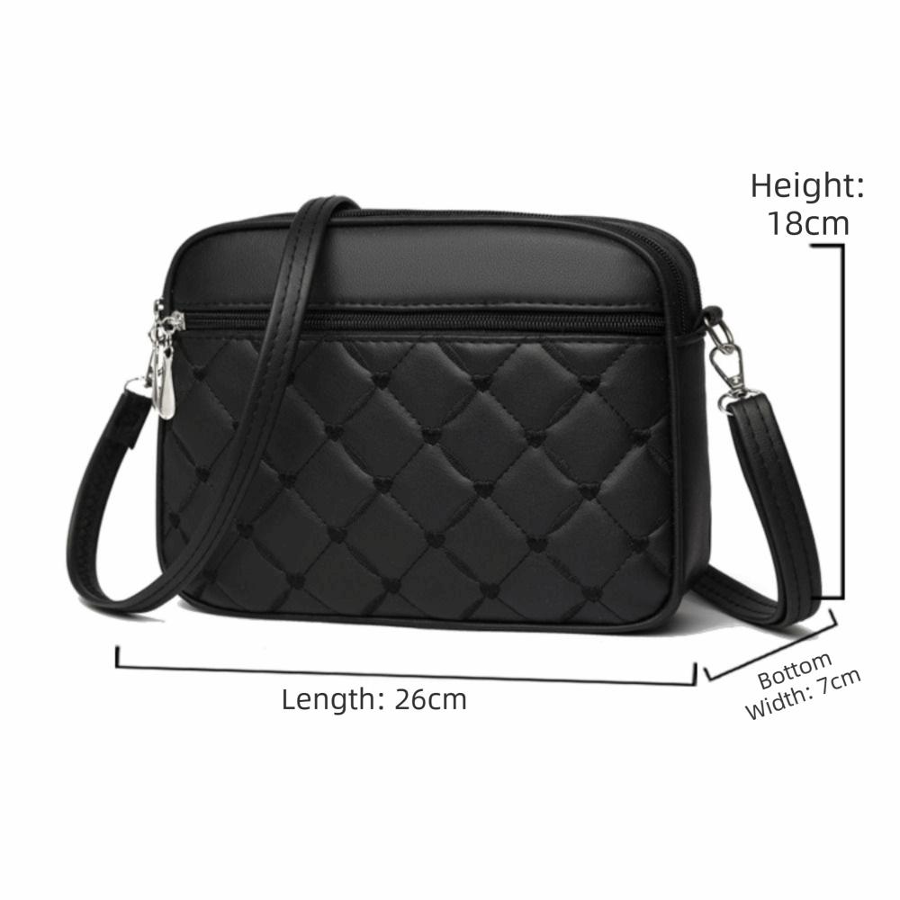 PU Leather Crossbody Bag Heart-shaped Embroidery Zipper Messenger Bag Solid Color Small Square Bags for Women Ladies
