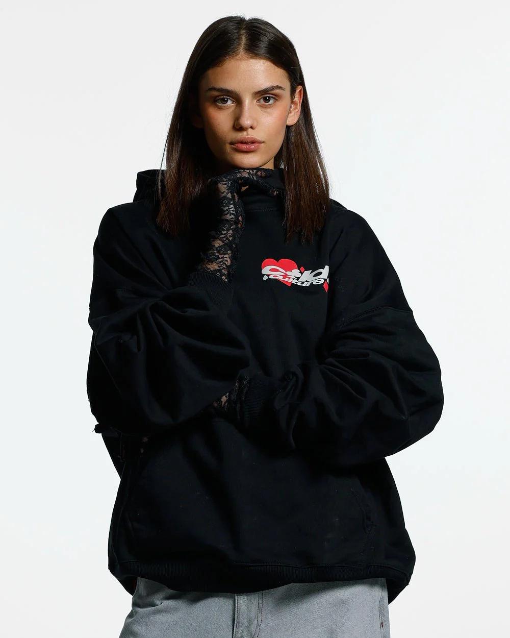 Trendy Slim-Fit Black Hooded Unisex Letter Hoodie for European and American Fashion XXL