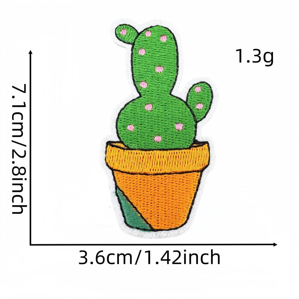 Cartoon Cactus Embroidered Cloth Patch with Hot Melt Adhesive