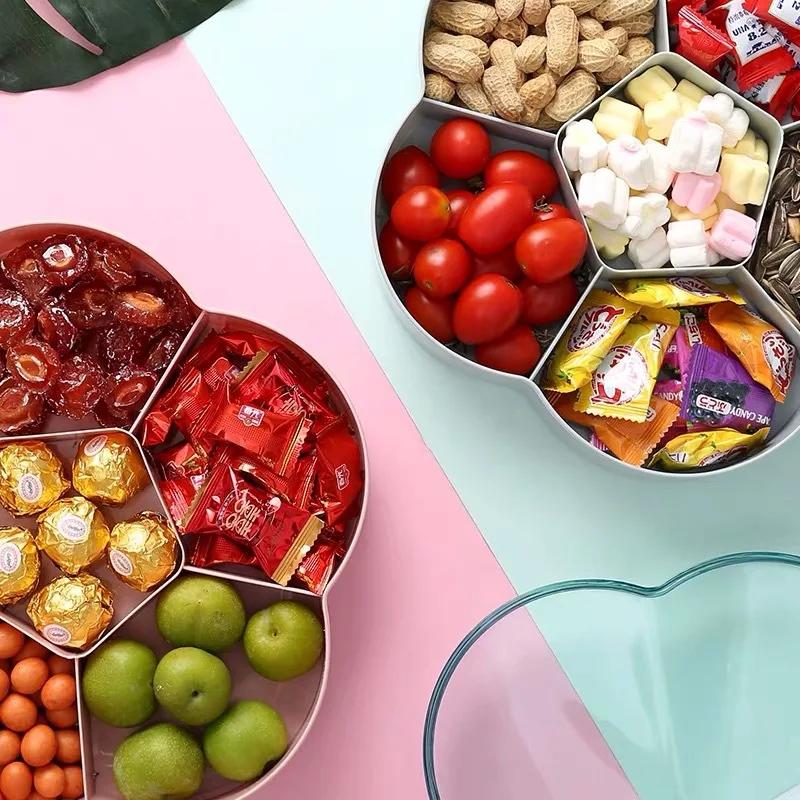 Large Capacity Nut Snack Storage Box, Double-layer Stackable Fruit Tray, Household Food Container, New Year Snack Storage Box