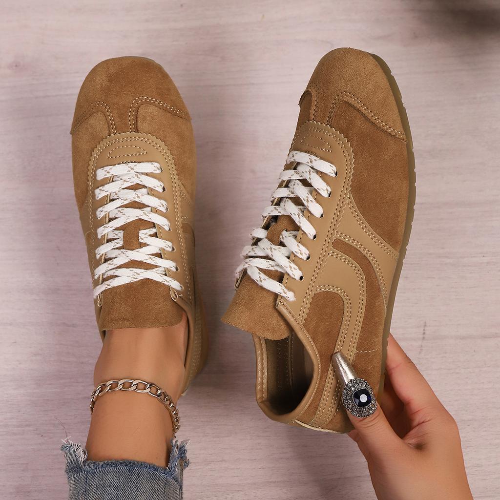 Móda 2025 Nové Dámské Tenisky Semišové Retro Německé Tréninkové Boty Módní Ploché Ležérní Boty Pohodlná Kulatá Špička Šněrovací Studentské Boty