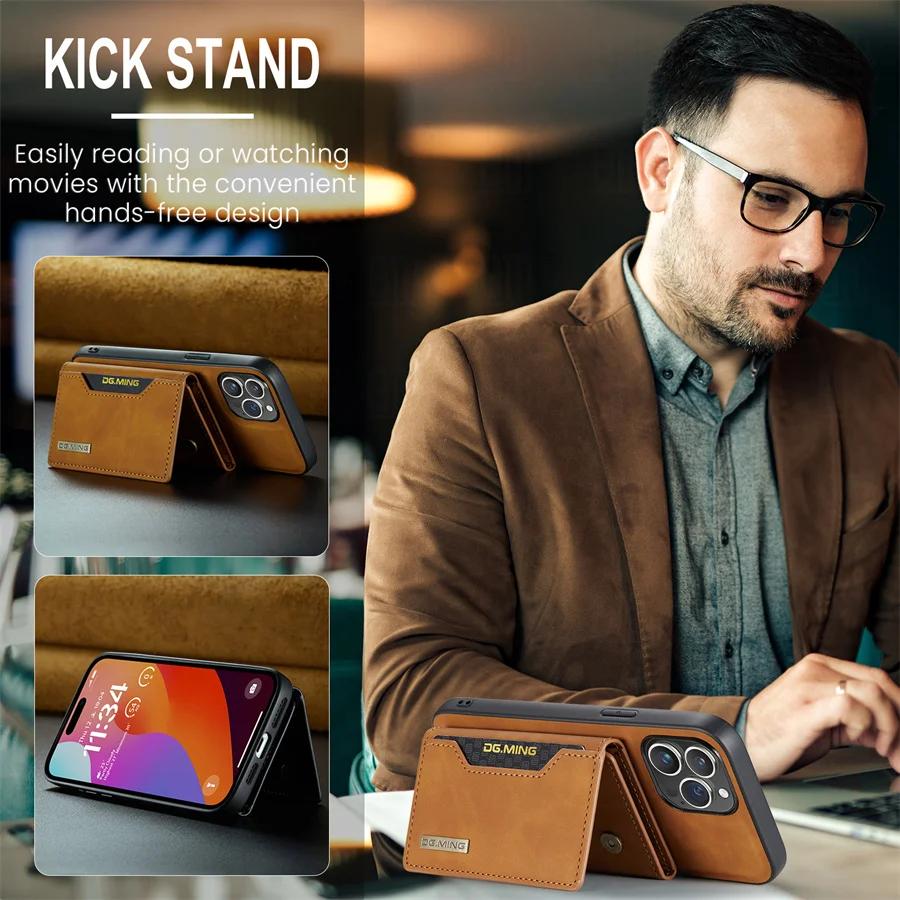 Magnetic Card Holder Wallet Case for iPhone 15 14 Plus 11 12 13 Pro XS Max X XR Magnet Detachable Money Stand Leather Cover