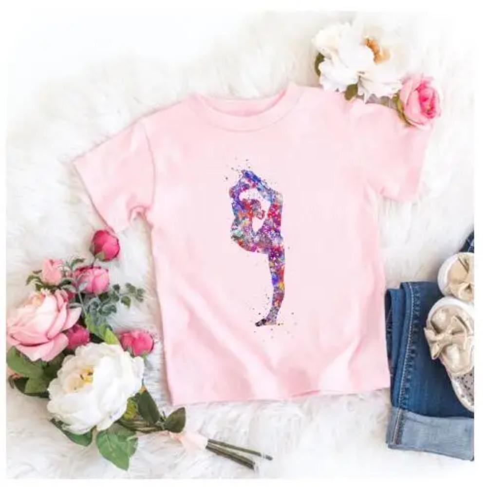 Kids Summer Short Sleeve T-Shirts Watercolor Gymnastics Art Graphics Print Girls GYM Lover Birthday Gift T-shirt