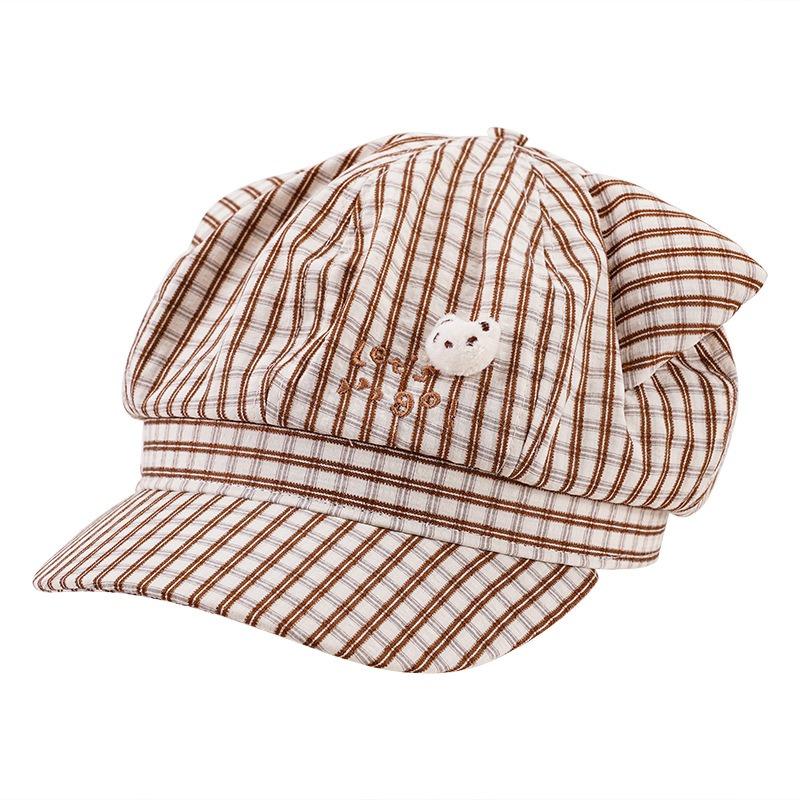 Cute Cat Ears Striped Octagonal Hat Women Spring Summer Fresh Versatile