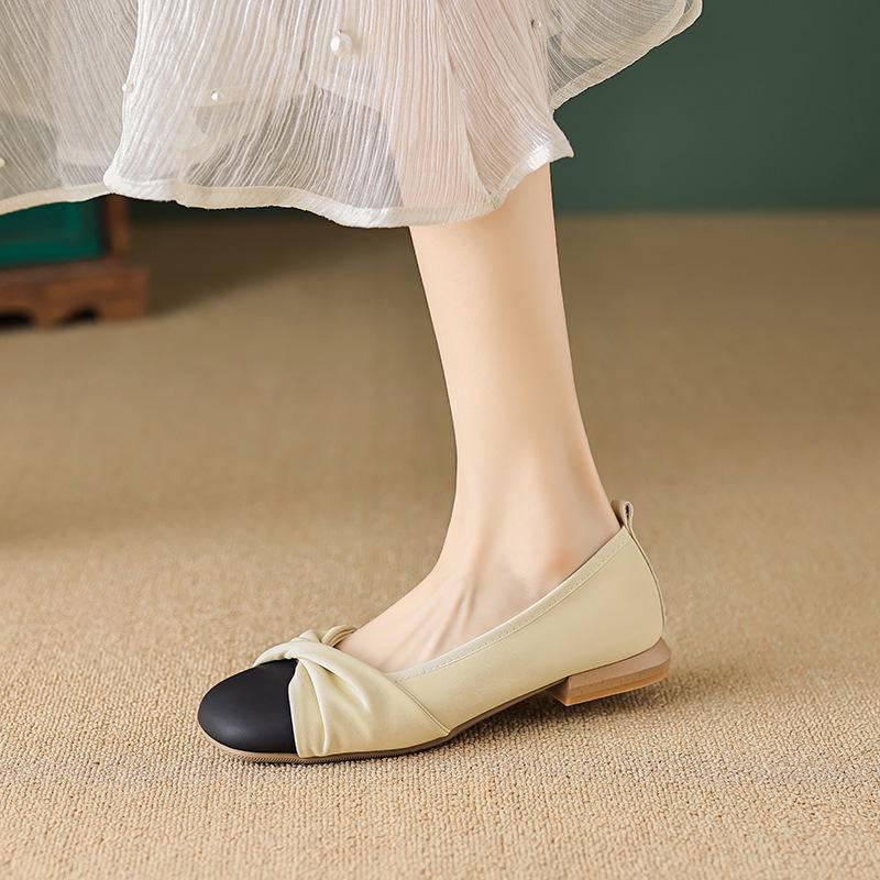 Women's Low-Heeled Flat Shoes - Chunky Heel Bean Shoes in a Chic, Fragrant Style