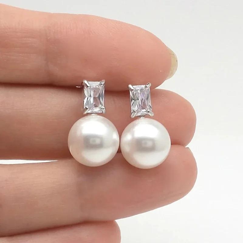 Simple Stylish Simulated Pearl Earrings with Cubic Zirconia Fashionable Women Silver Color Luxury Trendy Jewelry