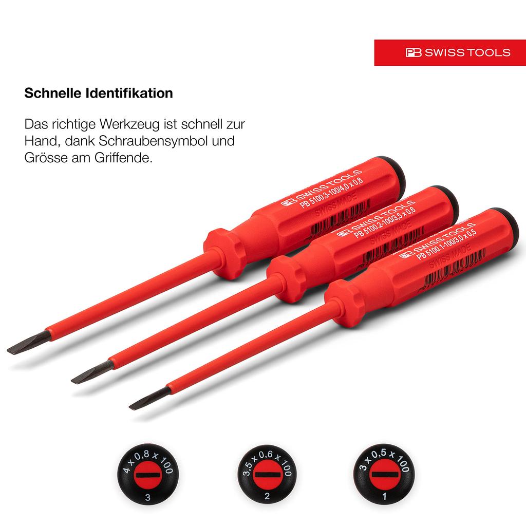 PB SWISS TOOLS 3-Piece SwissGrip Classic Insulated Flathead Screwdriver Set In Paper Box (5539.CBB)