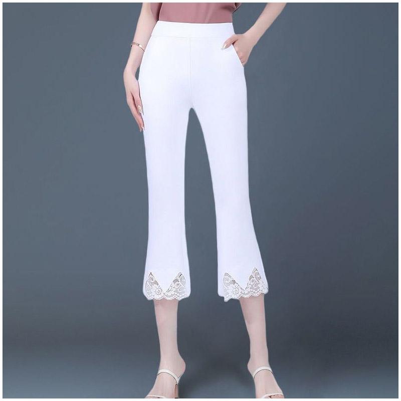 

Женская одежда Черный Белый Брюки Платье С высокой талией Приталенный фасон Расклешенный низ Длина 3/4 Офисный Повседневный Элегантный Удобный S белый