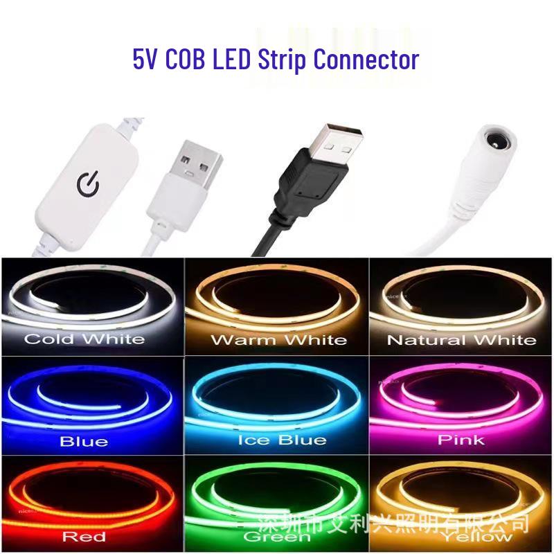 USB Plug-in Touch Switch Dimmable LED Strip Light, Flexible 5V Self-Adhesive, 320 COB LEDs