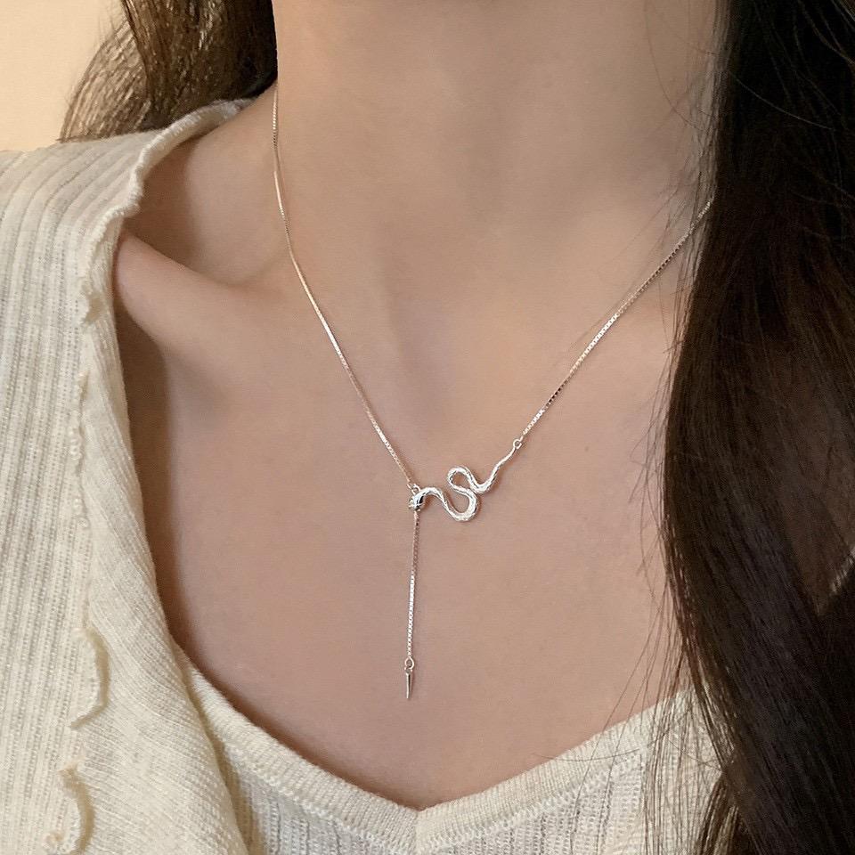 S925 Sterling Silver Necklaces For Women Simple Chain Fashion Minimalist Pendant Long Tassel Snake Necklaces Birthday Gift