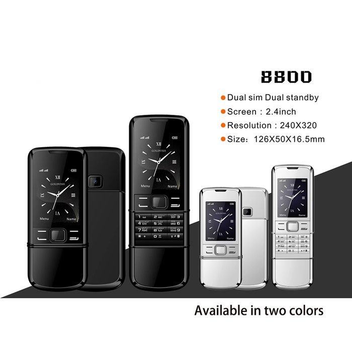 8800 2G Feature Phone 2.4 Inch FM Screen Radio Video Player 1500mAh Bluetooth Dual SIM Slider Classic Design Gold