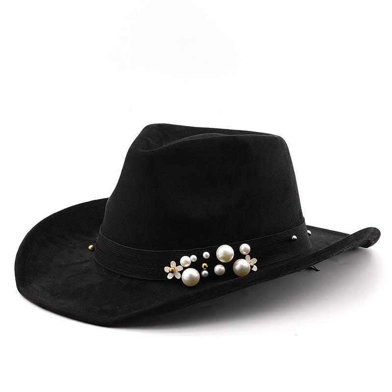 Suede men's and women's woolen denim jazz felt hat elastic pearl rolled top hat tibetan sun protection hat